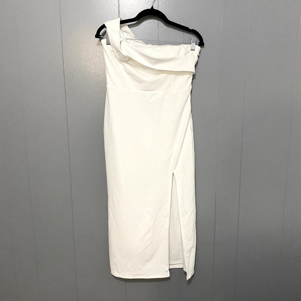 NWOT Lulus Twist and Make Up White One-Shoulder Bodycon Midi Dress M - Picture 4 of 10